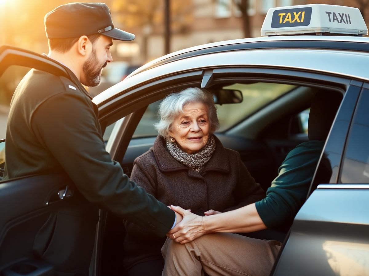 Chauffeur helpt oudere passagier